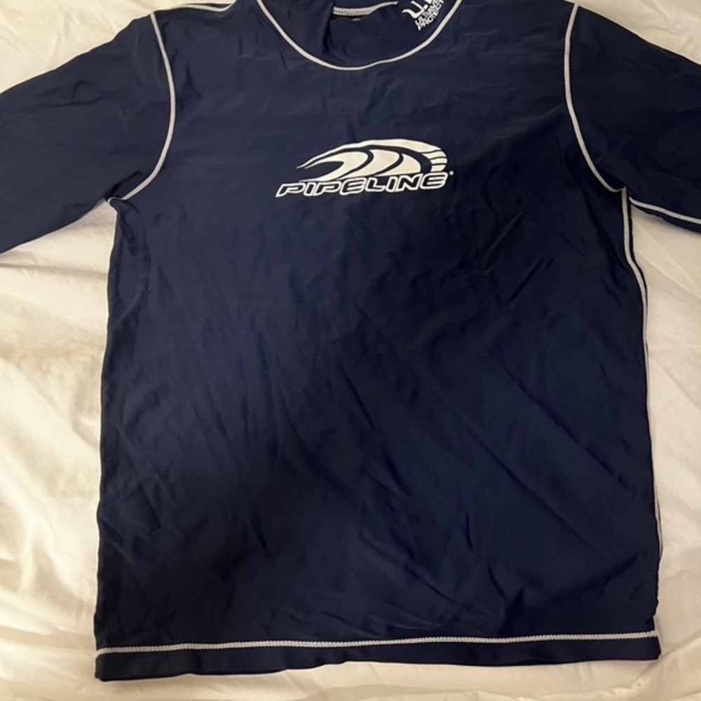 Set of 2- Blue Rashguard Swim Shirt with Contrast Stitching